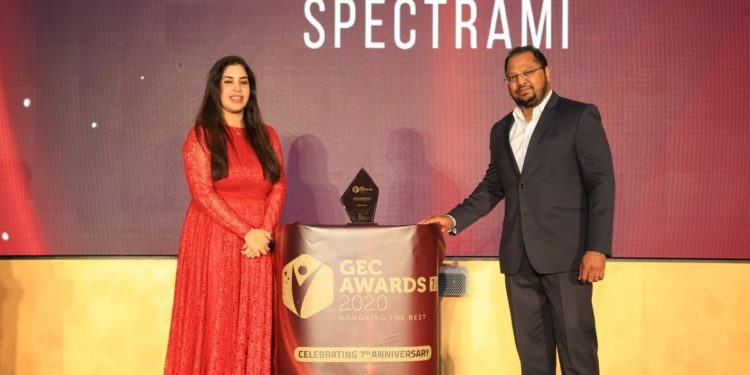 Spectrami's COO, Ilyas Mohammed receiving the Top Distributor for Network Security award