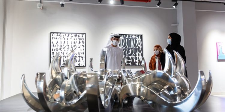 Emirati artist Layla Juma, Aisha Alabbar, Saeed Kharbash, CEO of the Arts & Literature Sector at Dubai Culture